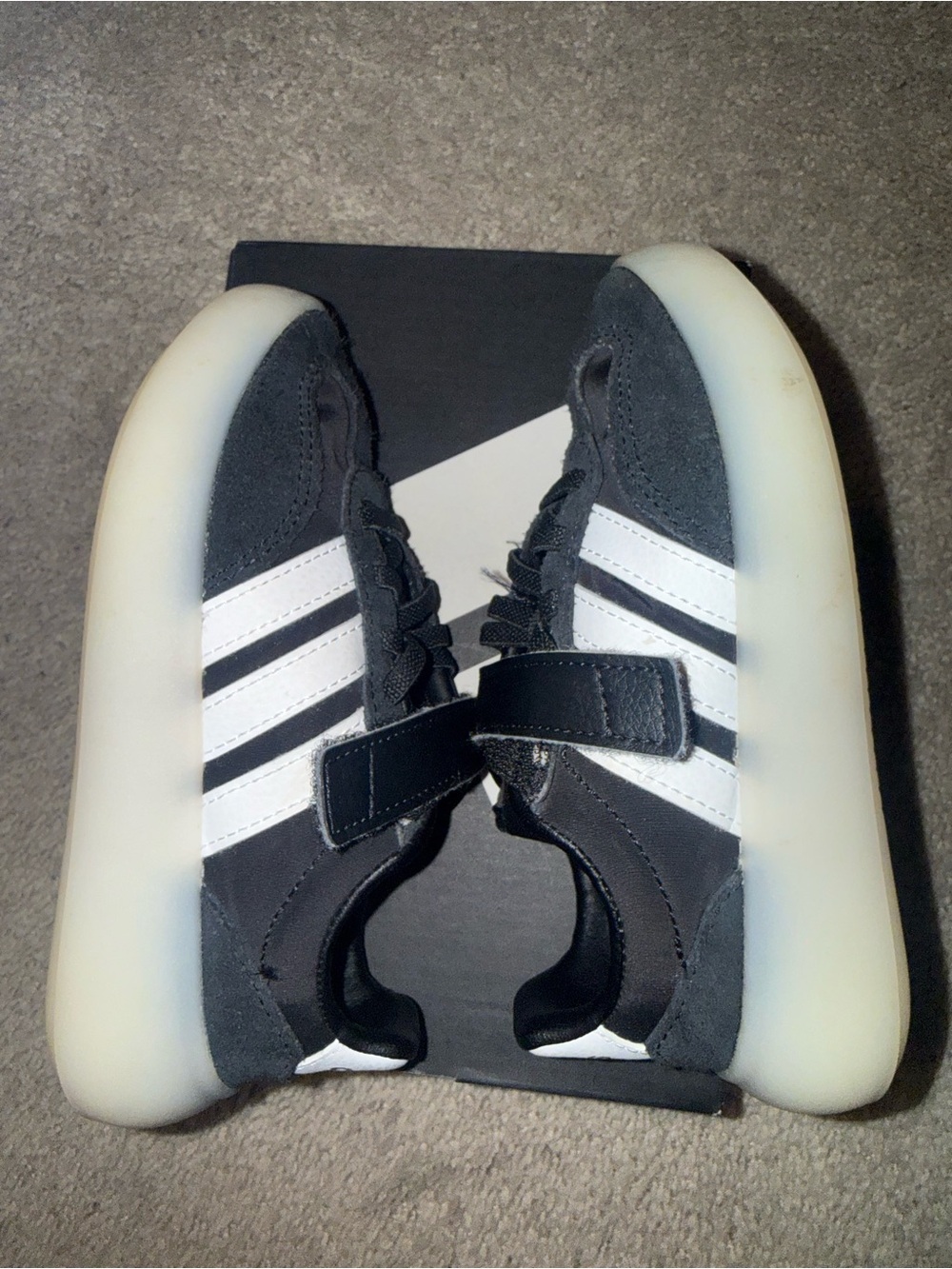 Kids Black and White adidas Athletic Sneakers with Velcro Strap